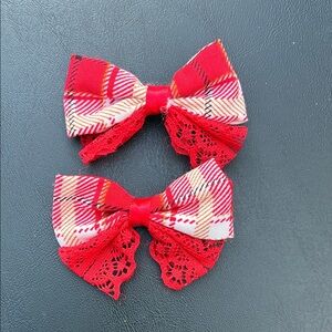 Red Plaid Lace Hair Bows for Kids